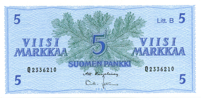5 Markkaa 1963 Litt.B Q2336210 kl.7